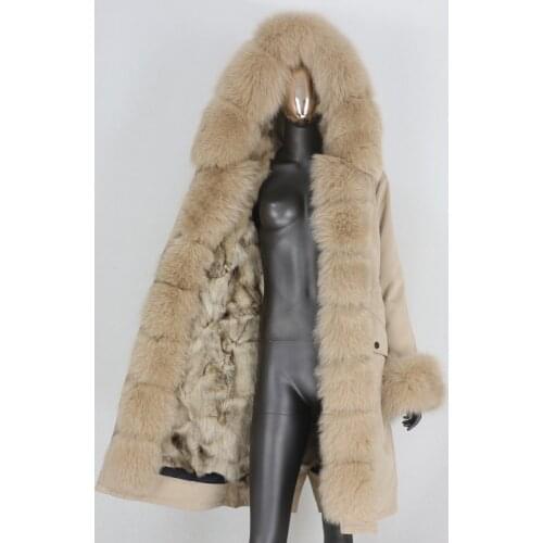 BLUENESSFAIR 2020 X-long Waterproof Parka Real Fur Coat Winter Jacket Women Big Natural Fox Fur Hood Streetwear Outerwear Warm
