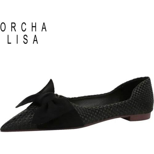 ORCHALISA Pointed toe Shallow mouth Bowknot Flat shoes Commuting All seasons Woven comfortable Soft-soled flat-heeled women Hot