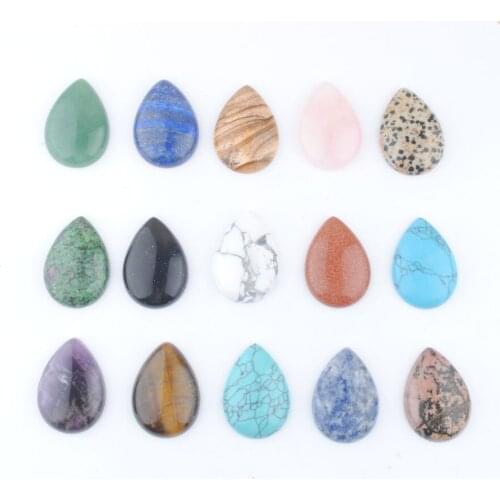 10Pcs/Lot 25x35mm Natural Stone Amethysts Quartz Turquoises Opal Teardrop Cabochon No Hole Beads For DIY Jewelry Making TBU337