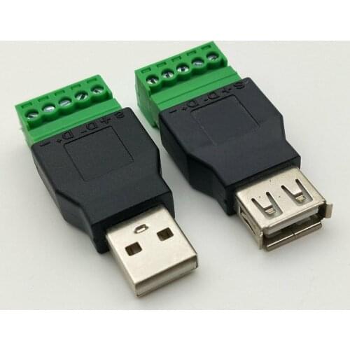 20pcs USB 2.0 Type A Male/Female to 5P Screw w/ Shield Terminal Plug connector
