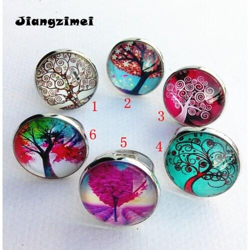 24pcs/lot(Mixed 6 models) Jiangzimei Tree of life silver henna Bandanna ring Mandala Glass finger ring for girl woman