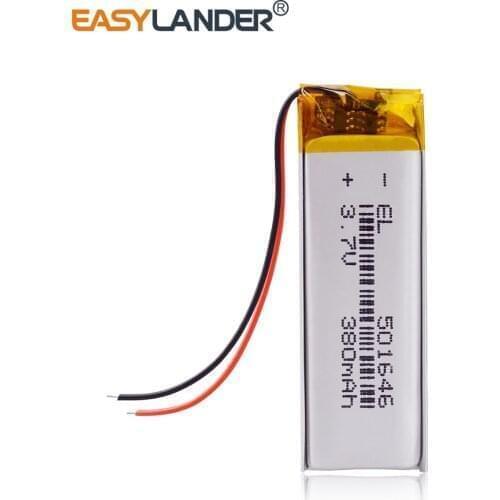3.7V 380mAh 501646 Lithium Polymer LiPo Rechargeable Battery ion cells For Mp3 Mp4 Mp5 DIY PAD DVD E-book bluetooth headset