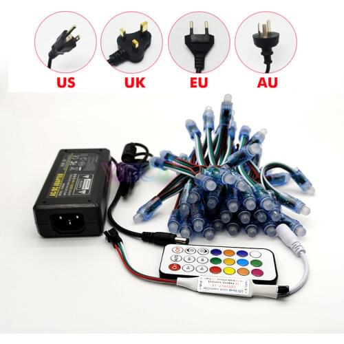 DC5V 50 Pcs WS2811 IC LED Module Light RGB Pixels Set Full Color IP68, 21keys RGB strip Controller LED Power Supply Adapter