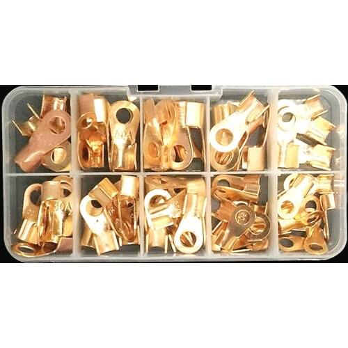 70pcs OT-10A 20A 30A 40A 50A Dia Red Copper Circular Splice Ring Terminal Wire Naked Battery Cable Connector lugs Terminals