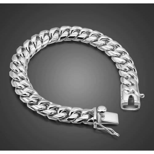 Genuine Fashion 100% 925 Sterling Silver link Chain Bracelet For Man 10MM 20cm Bracelet Bangle Personality mens jewelry gift