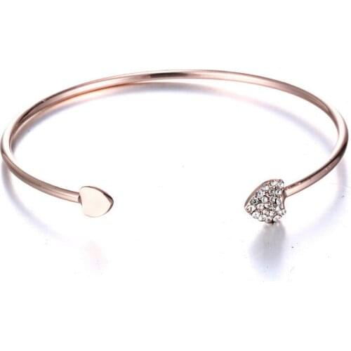 Charming Crystal Love Heart Bracelets & Bangles For Women Girls Bangle Gold Silver Color Metal Bracelet Statement Jewelry A233