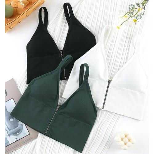 Sexy Zipper Female V-Neck Wireless Bra New Seamless Soft Crop Top Beautiful Back Outside Wear Bralette Lingerie