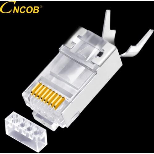 CNCOB Cat7 10Gb, Two-Piece Ethernet Network Cable Connector 50u Gold Plated Modular Plug RJ45 Network Tail Clamp Crystal Head