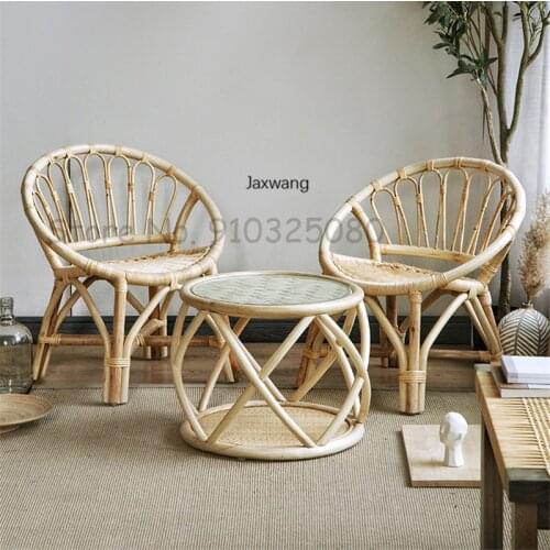 Childrens Dining Chair Ins Natural Armchair Real Rattan Chair Domestic Rattan Balcony Small Rattan Chair Backrest Single chair