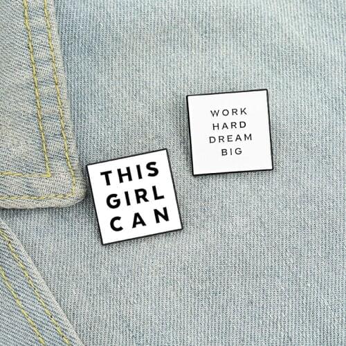 This Girl Can Black Letters Motivational Sayings Enamel Pin Badges Girl Power Brooches Feminist Jewelry
