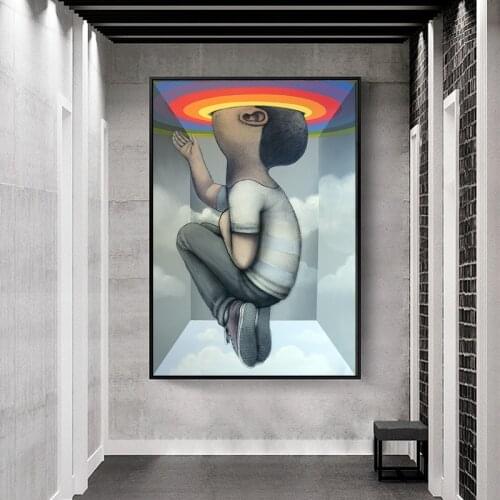 GOODECOR Canvas Painting Little Boy Looking Up At The Universe Graffiti Street Art Posters And Prints Figures Wall Pictures HD