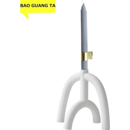 BAO GUANG TA Nordic Creative Ceramic Vase Candlestick White Candle Holders Water Pipe Modern Stand Home Ornament Gift R5461