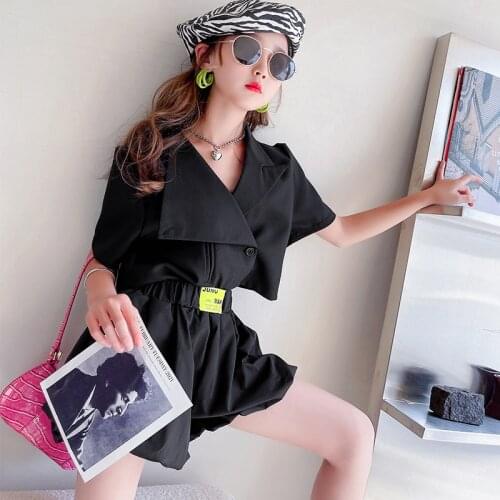 Summer Fashion Suit For girls Clothing Kids White Black Short style suit Sets shorts Outfits 5 7 9 11 13 year Childrens clothes