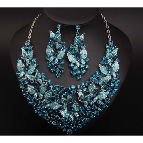 Sakuralov African Jewelry Set Bridal Jewelry Wedding Glamour Woman Butterfly Diamond Necklace Earring Fashion Jewelry