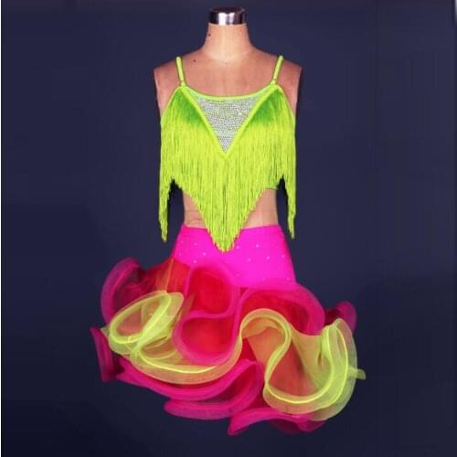 Fish tail Latin Dance costumes Tassel Tango Rumba Competition dress Wavy edge