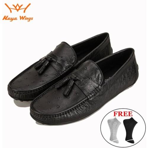 Ostrich Leather Casual Loafers Mens Peas Shoes High Quality Tassel Style Daily Fashion Dress Shoes Without Laces