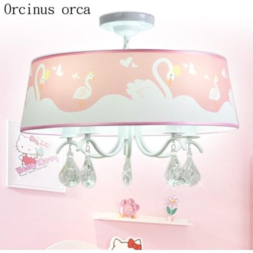 New Korean PINK SWAN crystal chandelier girl bedroom Princess Room ceiling chandelier romantic Chandelier free shipping