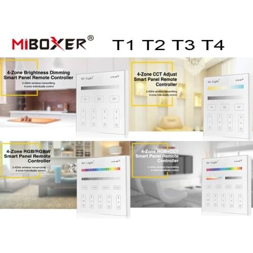 Miboxer T1/T2/T3/T4 Brightness/CCT/RGB/RGBW/RGB+CCT Smart Panel Remote Strip LED RGB Controller Dimmer 4-Zone 2.4GHz Wireless