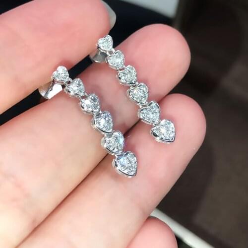 Trendy Long Heart Hanging Earrings for Women with Shiny White CZ Delicate Girls Accessories Party Statement Jewelry Wholesale