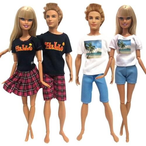 NK 4 Pcs /Set Daily Casual Couple Doll Dress For Barbie Doll Accessories Boy Girl Clothes Gift Toy For Ken Doll GK001B