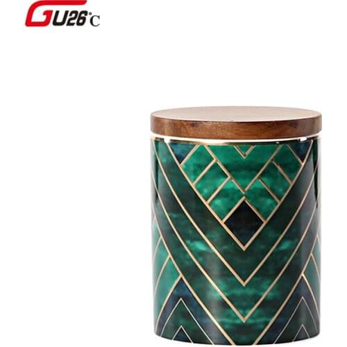 Nordic Luxury Ceramic Storage Tank Sealed Coffee Storage Bottle With Wood Lid Spice Jar Container Tea Pot Grain Organizer