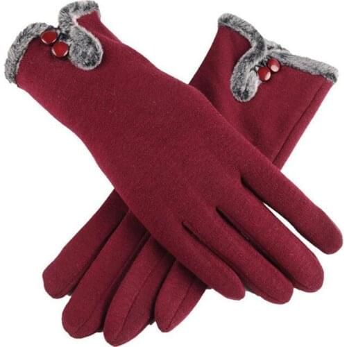 New Female Autumn Winter Non-Inverted Velvet Cashmere Full Finger Warm Lace Gloves Women Cotton Touch Screen Gloves