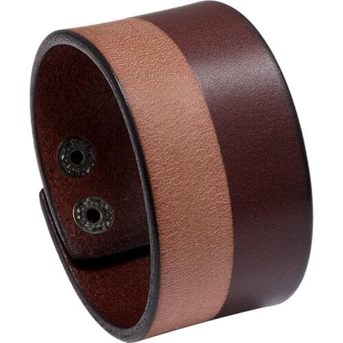 New Fashion Men Wide Genuine Leather Bracelet Brown Wide Cuff Bracelets & Bangles Vintage Punk Wristband Men Gift Jewelry