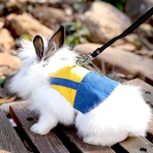 Pet Rabbit Clothes Denim Jacket Coat Small Animal Harness Leash Vest Bag Hat Set for Ferret Bunny Hamster Small Pet Supplies