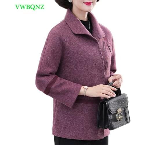 Autumn Winter Woolen Jacket 2018 Fashion New Middle-aged women Plus size Outerwear Loose Female Leisure Woolen coat XL-5XL A894