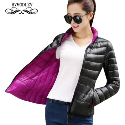 Autumn Down Women Tops Jacket Fashion Was Thin Two Sides Wear Feminino Winter Coat Plus Size Red Black Pocket Short Parka Ls079