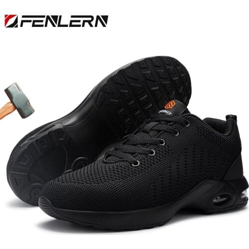 FENLERN Air Cushion Work Safety Shoes Men Anti-puncture Working Male Wide Steel Toe Shoes Men Lightweight Men Shoes Sneakers