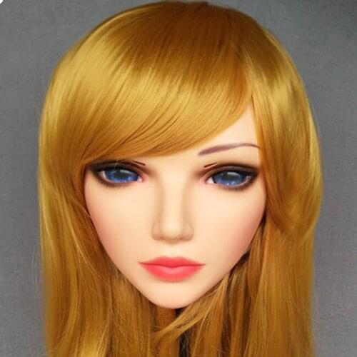 Sha-01)Female Sweet Girl Resin Half Head Kigurumi BJD Eyes Crossdress Cosplay Japanese Anime Role Lolita Mask With Eyes And Wig
