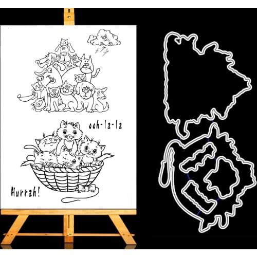 AZSG Cute Cartoon Dogs Cats Silicone Clear Stamp Cutting Dies For DIY Scrapbooking Card Making Photo Album Decorative Crafts