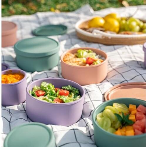 Silicone Lunch Box Bento Box Vegetables Fruit Salad Fresh-Keeping Bowl With Lid Seal Leak Proof Camping Picnic Food Storage Box