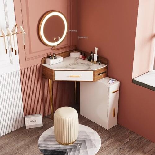 Nordic Corner Dressing Table Luxury Triangle Home Dressers Bedroom Furniture Dressing Table with Mirror Function Storage Cabinet