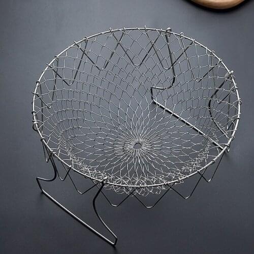304 stainless steel frying chef basket folding household kitchen drain screen