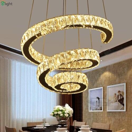 Modern Lustre Crystal Led Chandeliers Lighting Spiral Metal Dining Room Led Pendant Chandelier Lights Led Hanging Lamp Fixtures