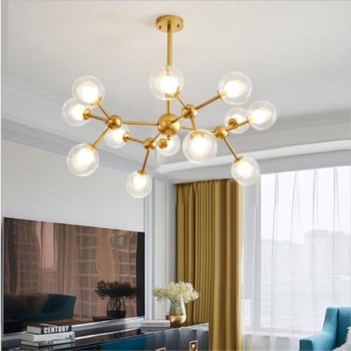 LED Nordic modern living room personality chandelier restaurant bedroom living room lamp post modern chandelier glass lighting