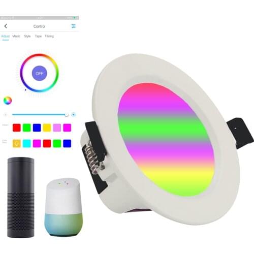 WIFI Smart LED Spot Light E27 85V-265V Dimmable Round Downlight 7W RGB Color Changing Ceiling Lamp Work with Alexa Google Home