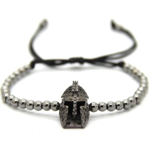 Ailatu 4mm High Grade Bronze Beads Weave Black Cubic Zirconia Hero Spartan Helmet Energy Bracelet