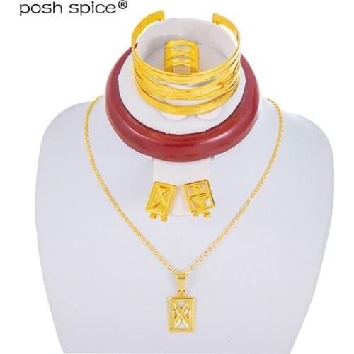 Dubai Jewelry sets for Women Girls Gold Color Baby Bangles Ethiopian Rings Earrings Sets Arab African Bridal Jewelry