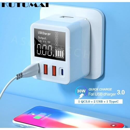 30/40W Quick Charge QC3.0 4-Port USB Charger LED Display Phone Adapter Travel Fast Charger USB Charger For iPhone Xiaomi Huawei