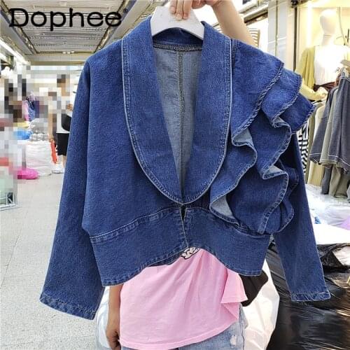 2021 Spring Autumn New Korean Fashion V-neck Long Sleeve Jean Jacket Women Denim Jackets Vintage Casual Crop Coats Femme Clothes
