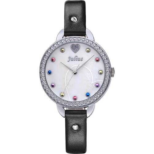 Mother-of-pearl Julius Lady Womens Wrist Watch Elegant Cute Fashion Hours Dress Bracelet Real Leather Girl Birthday Gift No Box