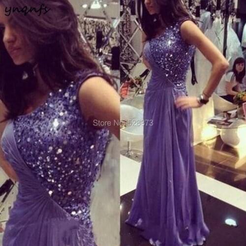 YNQNFS ED196 Vestido de Festa Longo de luxo One Shoulder Elegant Crystal Dress Formal Gown Bridesmaid Dresses Lavender 2019