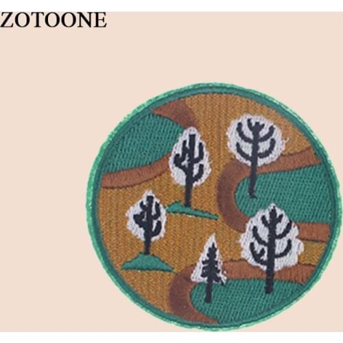 ZOTOONE Round Tree Patch for Clothes T-shirt Iron on Heat Transfer Stickers Diy Applique Embroidered Applications Cloth Fabric G