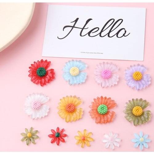 10pcs Korean Hot Fashion Jewelry Fresh Cute Daisy Flowers Earring For Women Resin Patch Earrings Mobile Phone Shell Accessories