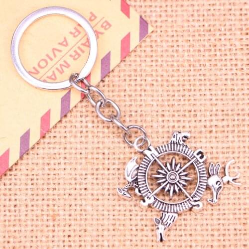 20pcs New Fashion Keychain 28*34 mm compass animal lion dragonfly deer Pendants DIY Men Jewelry Car Key Chain Souvenir For Gift