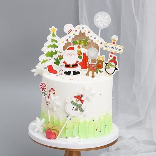 2021 New Merry Christmas Cake Topper Christmas Tree Cute Elk Cupcake Topper For Xmas Party Xmas Home Decor Cake Decorations