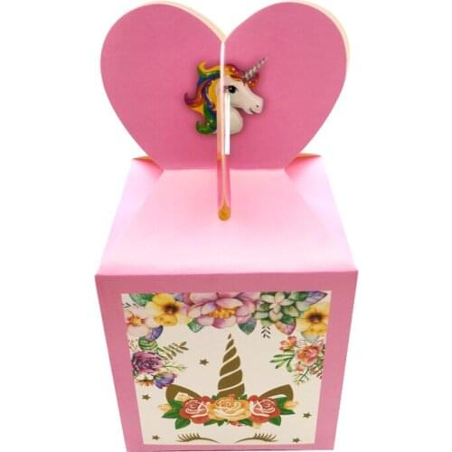 6pcs/lot Happy Birthday Events Party Kids Favors Gifts Candy Box Baby Shower Unicorn Theme Paperboard Decorations Surprise Boxes